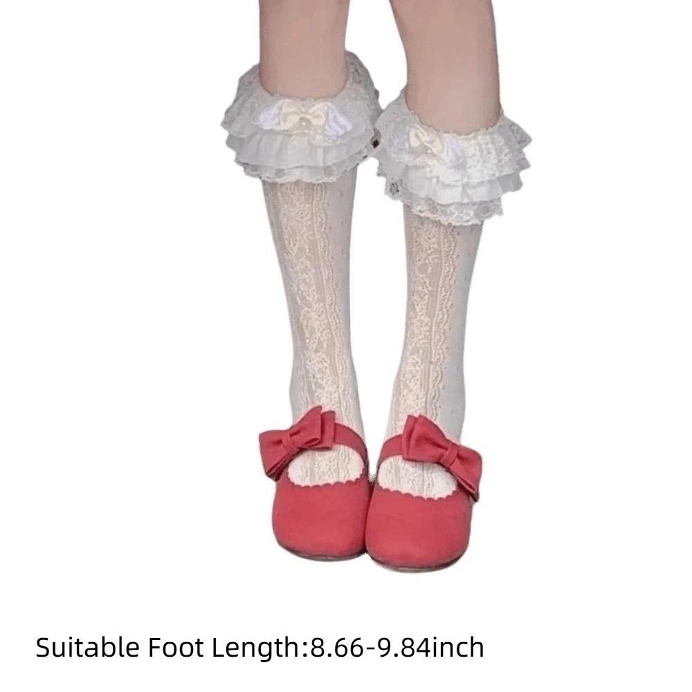 1 Pair Milk White Lace Knee Socks Multi Layer Lace Ladies Socks Sweet Long Cotton Socks Lolita