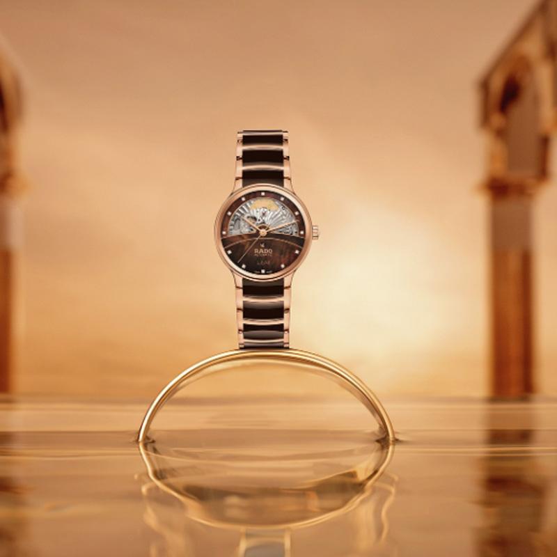 RADO Radar Crystal Series Automatic Mechanical Movement 50 Meters Waterproof 35mm Brown Dial Stainless Steel Case Stainless Steel Strap R30029902