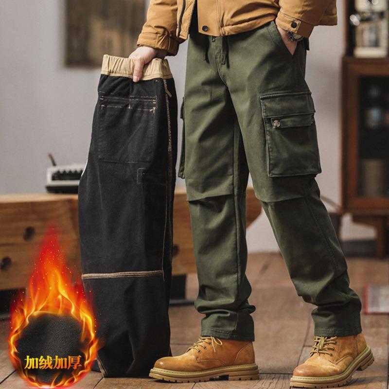 Autumn and winter new men's overalls warm cold wear-resistant straight pants versatile casual outdoor velvet trousers