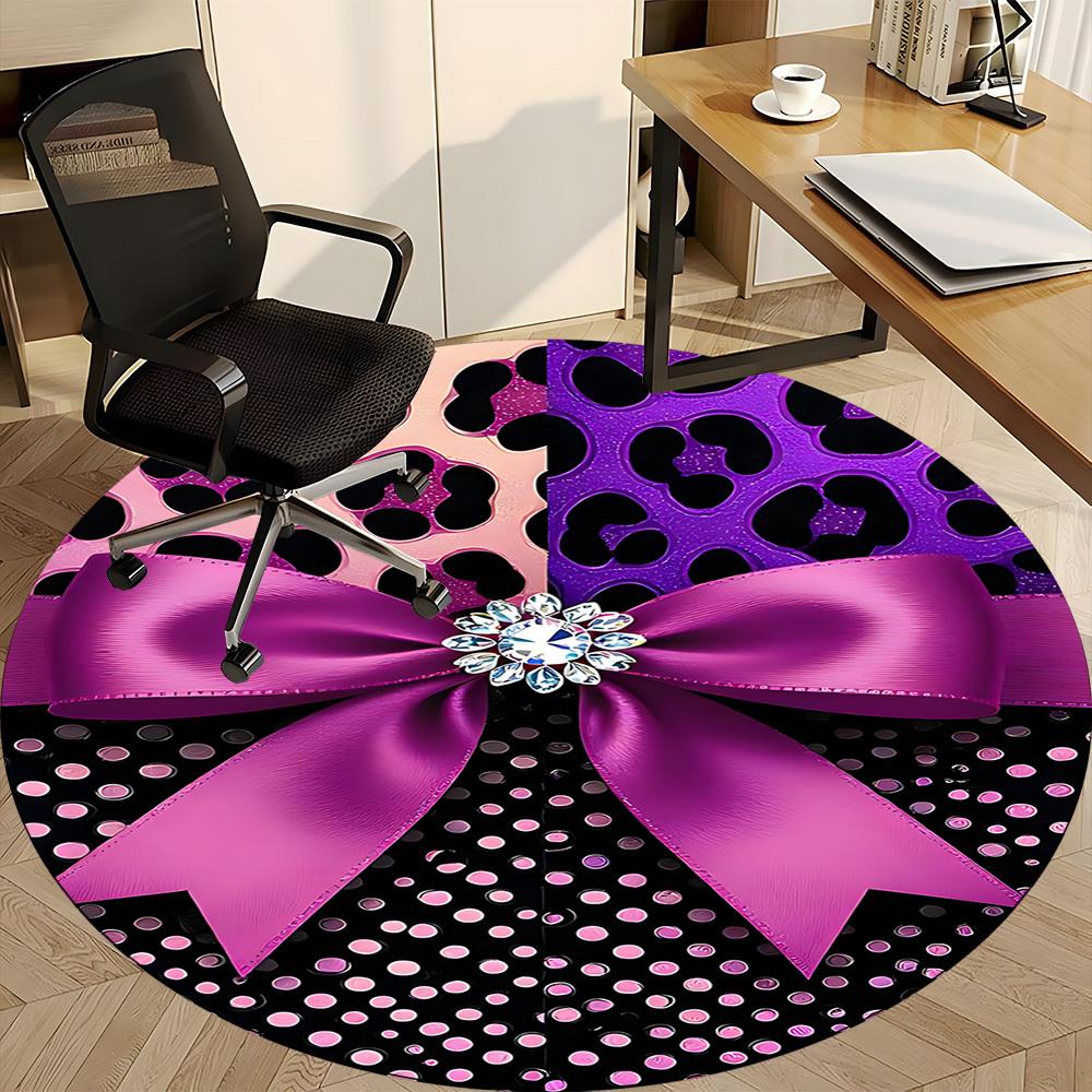 1pc Leopard Print Bow Office Round Rug, Non-slip, Soft and Durable Office Rug for Interior Decoration, Perfect for Office,Decoration yy260204061