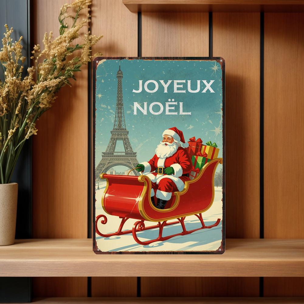 

YZFQJoyeux Noël Metal Sign Merry Christmas Eiffel Tower Vintage Plaque Wall Home Kitchen Bar Garage Decor 12X8INCH ZW-53 20x30cm（7.8x11.8inch）