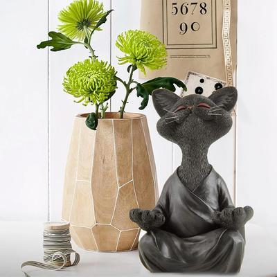 Whimsical Black Buddha Cat Statue Meditation Yoga Collection Happy Cat Decorative Art Sculpture Outdoor Garden Statue