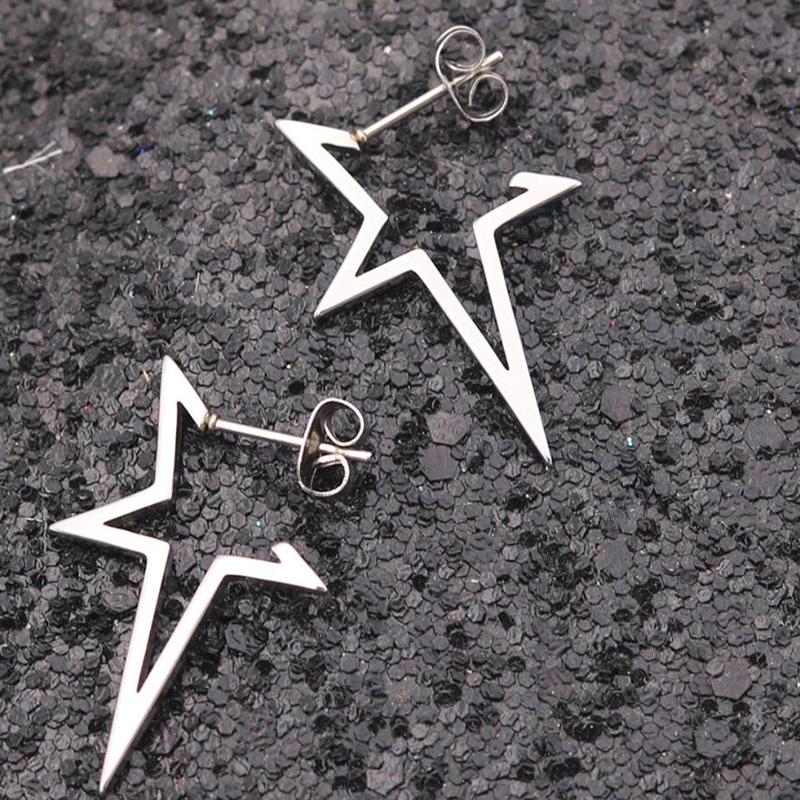Big Star Earings Punk Stud Earrings Women Minimalist Jewelry Rose Gold Color Stainless Steel Earrings 2024 Piercing Accessories