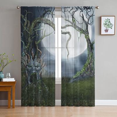 Horror Forest Sheer Window Curtains For Living Room Bedroom Modern Voile Tulle Curtains Fabric Drapes For Kitchen