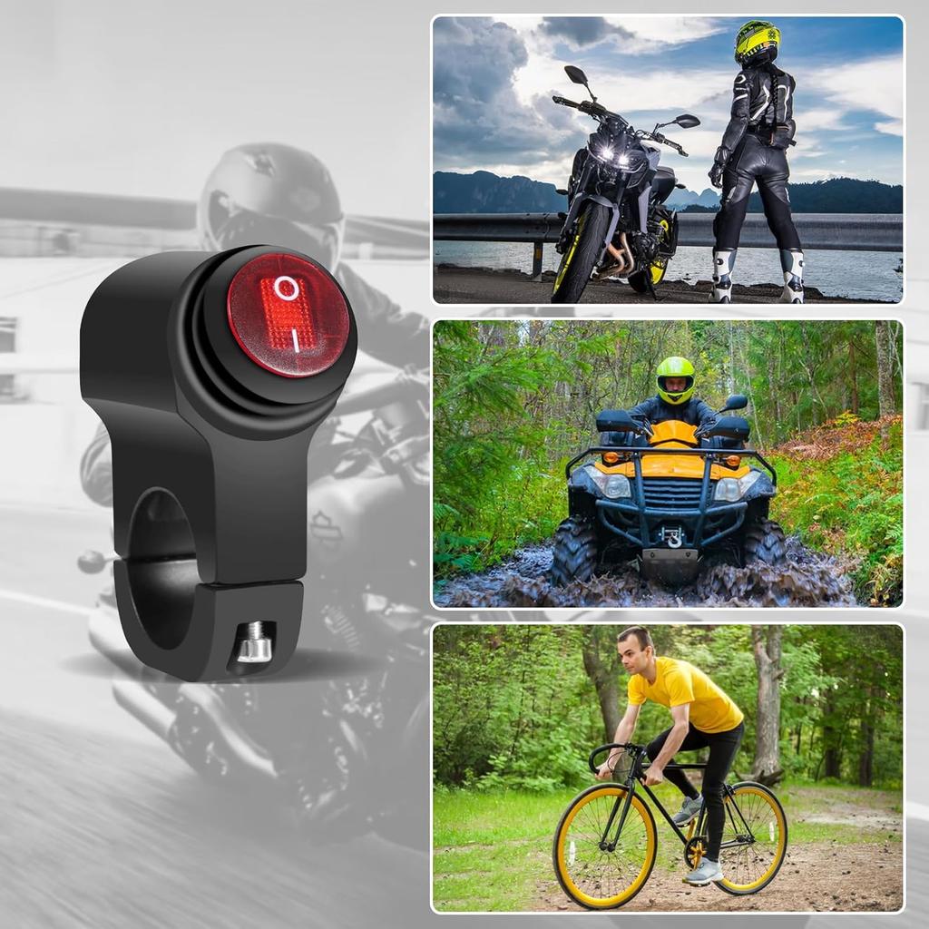 2PCS 7/8" Handlebar Switch - 12V Aluminum Alloy Motorcycle Light ON/Off Switch - Waterproof & Durable Design For Bike, ATV, LED Light (2 PCS)