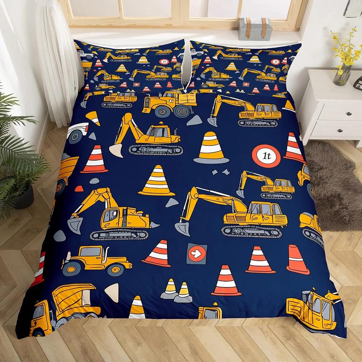 

Excavator Dinosaur Duvet Cover Queen Construction Vehicles Bedding Set Equipment Trucks Comforter Cover Microfiber Quilt Cover EU Single(135*200cm)3pcs