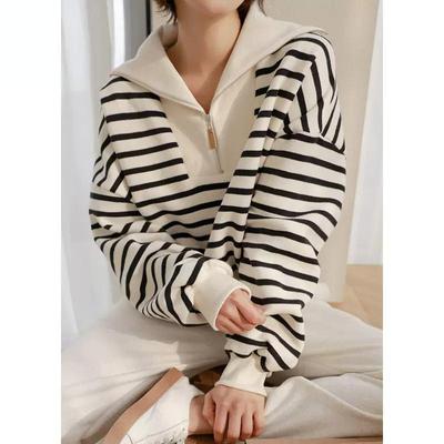 Striped Contrast Women's Sweater Fashion Casual Loose Top