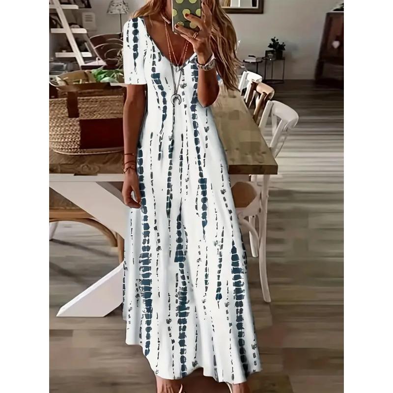

Women s Allover Print V Neck Casual Short Sleeve Dress for Spring & Summer Fashionable Comfortable Clothing XL