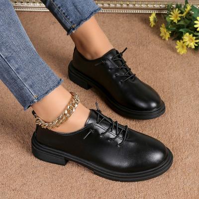 2025 Nieuwe Mode Veelzijdige Dames Herfst Vierkante Hak Lente Zwart Kantoor Dames Oxford Platte Schoenen Grote Maat Zapatos Mujer