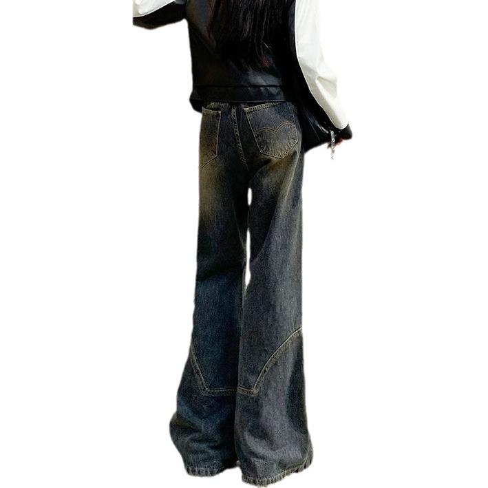 Cement Grey Retro Wide-Leg Micro Flare High-Waist Jeans for Women - Trendy Slimming Loose Fit, Spring/Autumn
