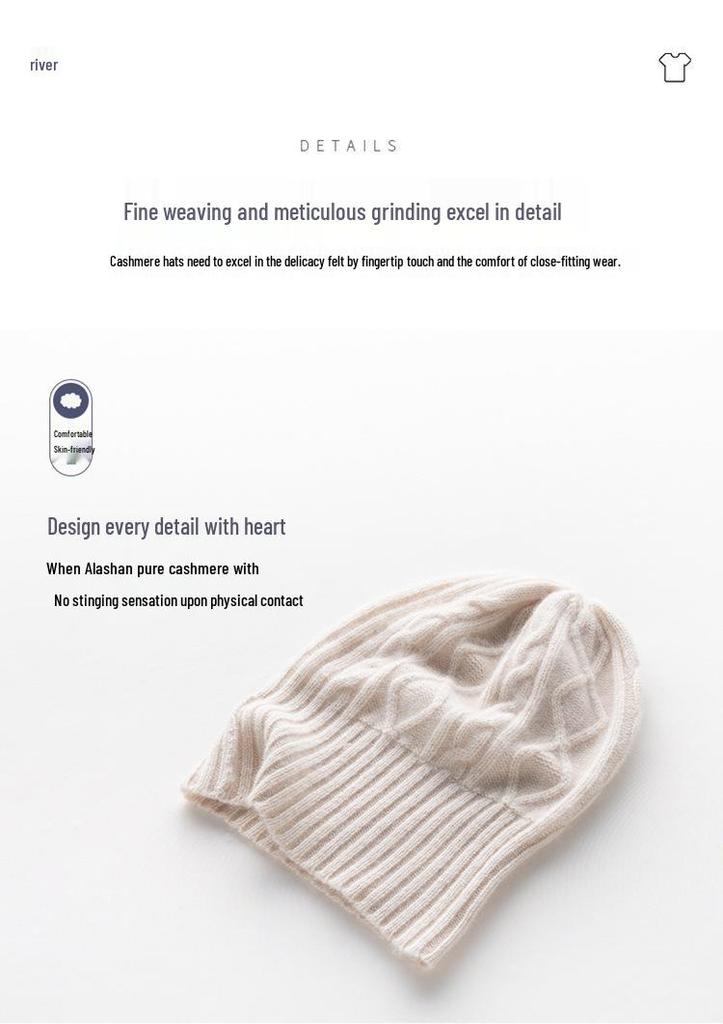 Women's 100% Pure Cashmere Cable Knit Hat, Autumn/Winter Korean Style Turban Hat - New Fashion Warm Hat
