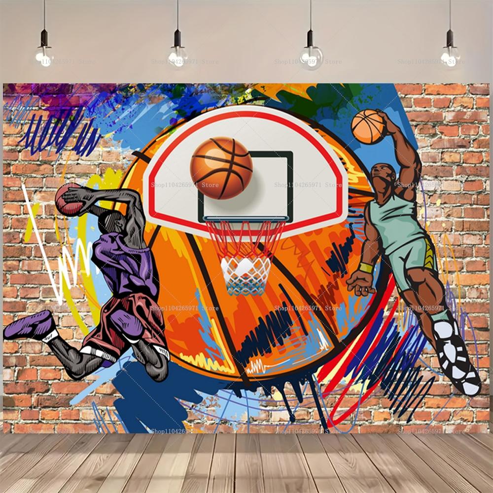Basketball Court Stadium Themed Backdrop Boys Sport Birthday Party Banner Sports Game Bedroom Wall Photography Supplies