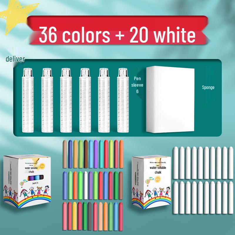 Large Dustless Erasable Chalk Set - Water-Soluble, Colored & White for Teachers & Kids