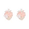 Exquisite Pink Strawberry Earrings for Women Light Luxury Zircon Heart-Shaped Earrings Y2K Girl Cute Jewelry Accessories