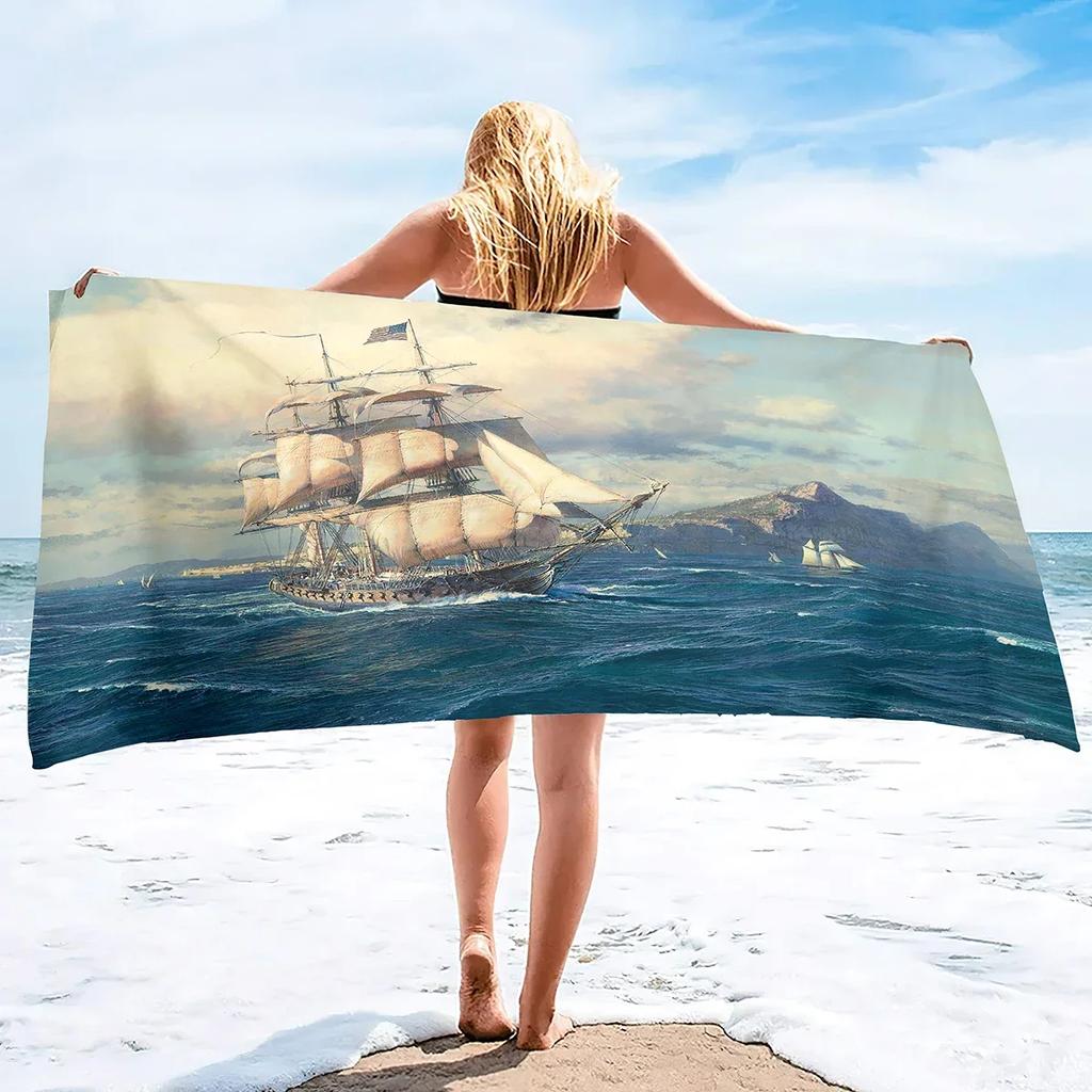 Sailboat Beach Towels Lightweight Quick Dry Beach Towel Sailboat Soft Hand Towel for Bathroom Kitchen Yoga Gym Decorative Towels