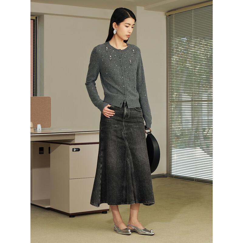 JUZUI Women's Elegant Beaded 100% Wool Knit Sweater