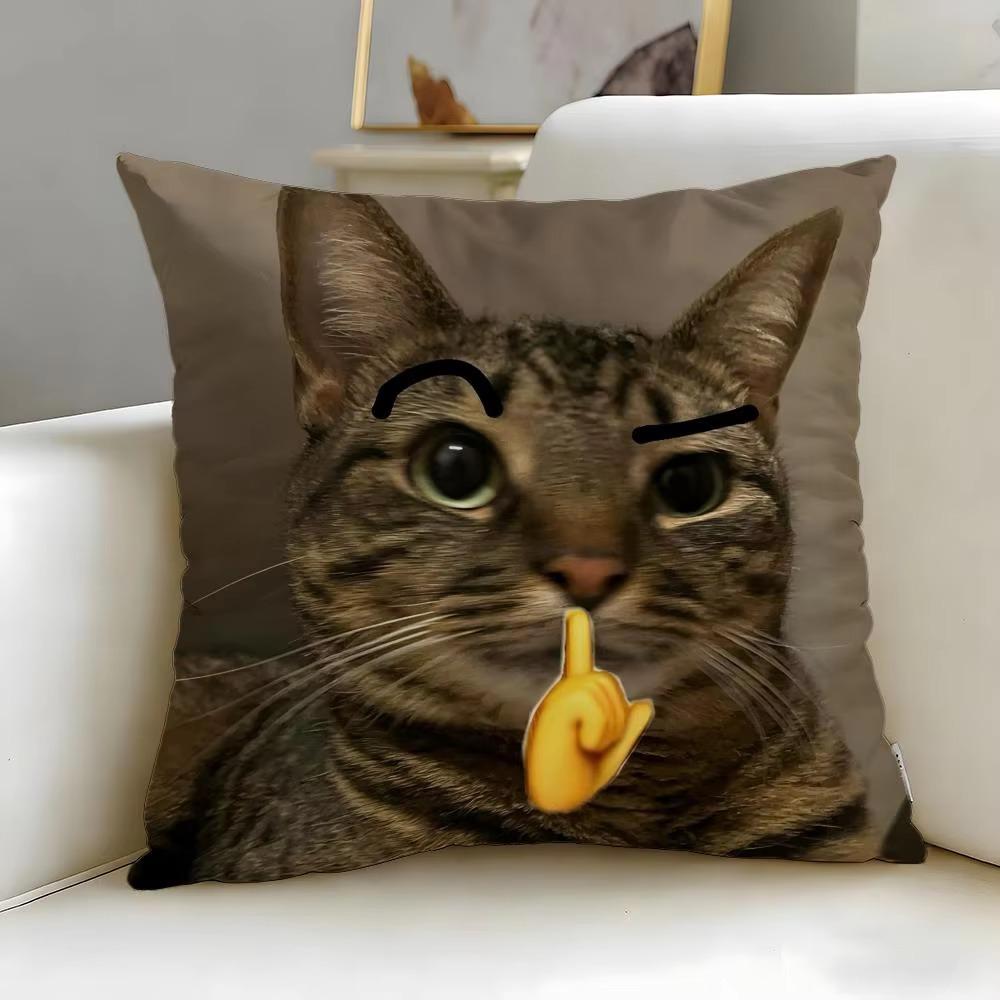 Double Sided Funny Cat Meme Throw Pillow Cover, Soft Short Plush Polyester Cushion for Sofa Bedroom Home Decor Gift