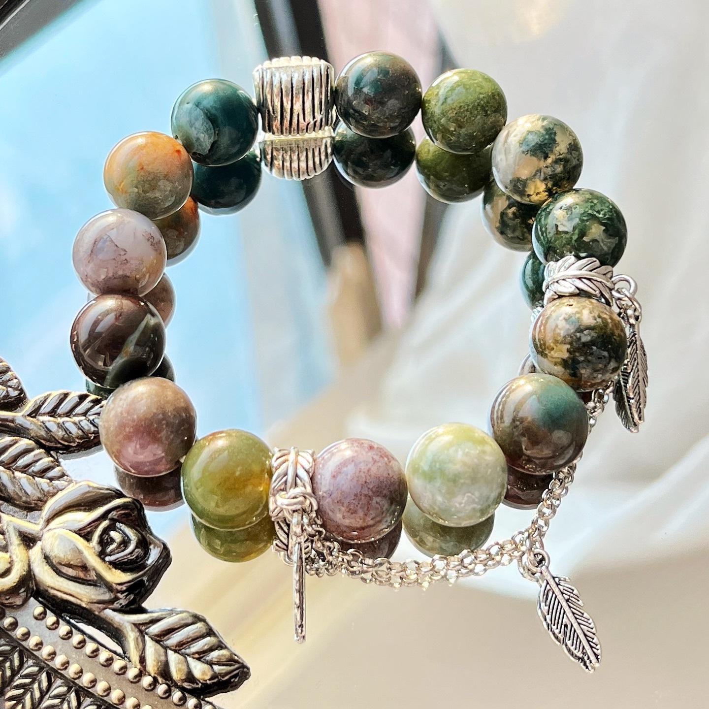 12Mm Large Particle Indian Agate Design Bracelet