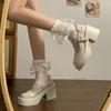 Women's Chunky Heeled Leather Shoes, Thick Sole, Height-enhancing French Retro Mary Jane Shoes
