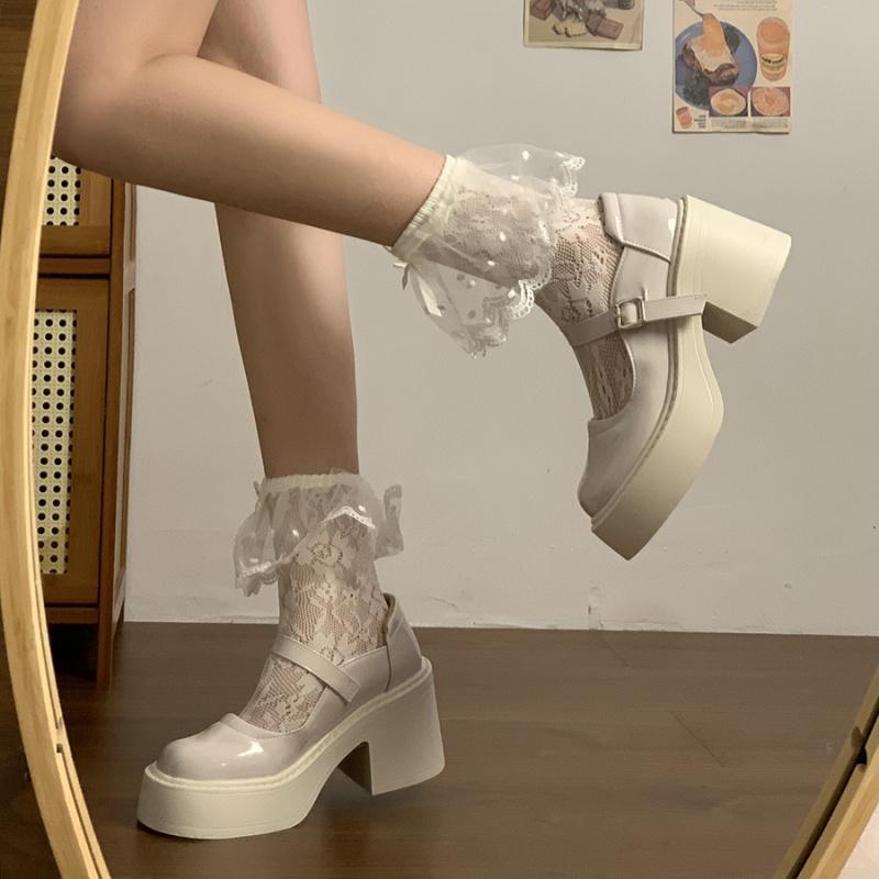 Women's Chunky Heeled Leather Shoes, Thick Sole, Height-enhancing French Retro Mary Jane Shoes