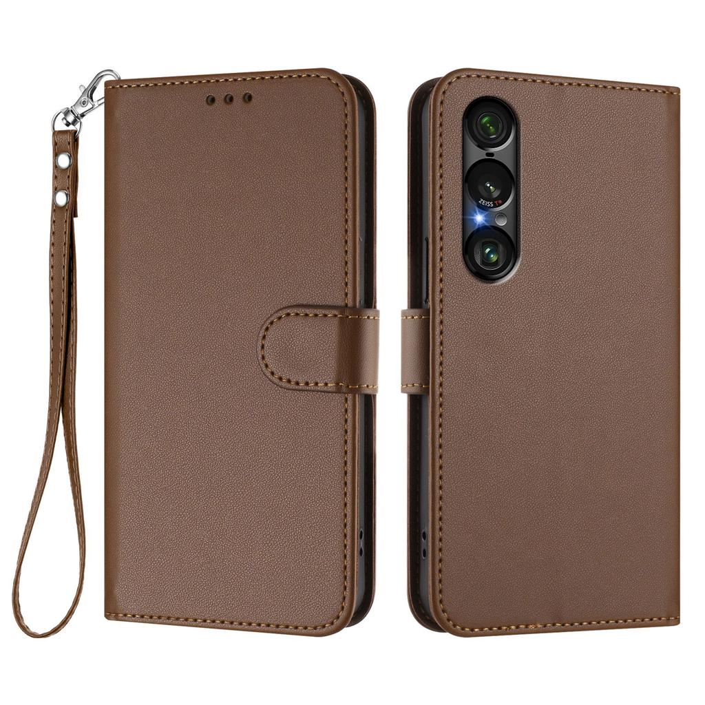 For Sony Xperia 1 VII Leather Case Wallet Stand Phone Cover with Wrist Strap