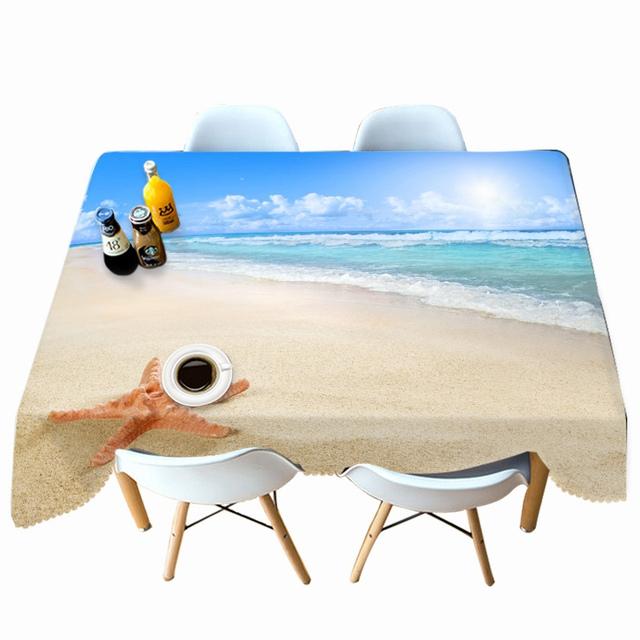 Thicken Cotton Tablecloth Big Conch Starfish On The Beach Pattern Rectangular Round Table Cloth For Wedding Picnic Party