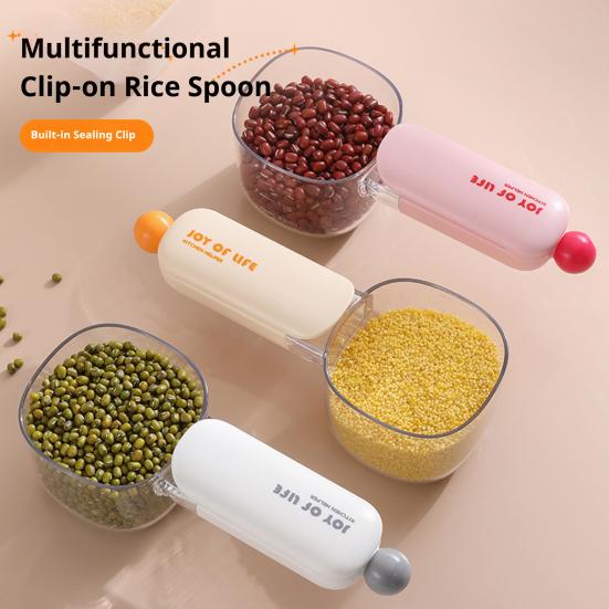 Pet Food Measuring Spoon with Scale Bag Sealing Clip Multi-functional Rice