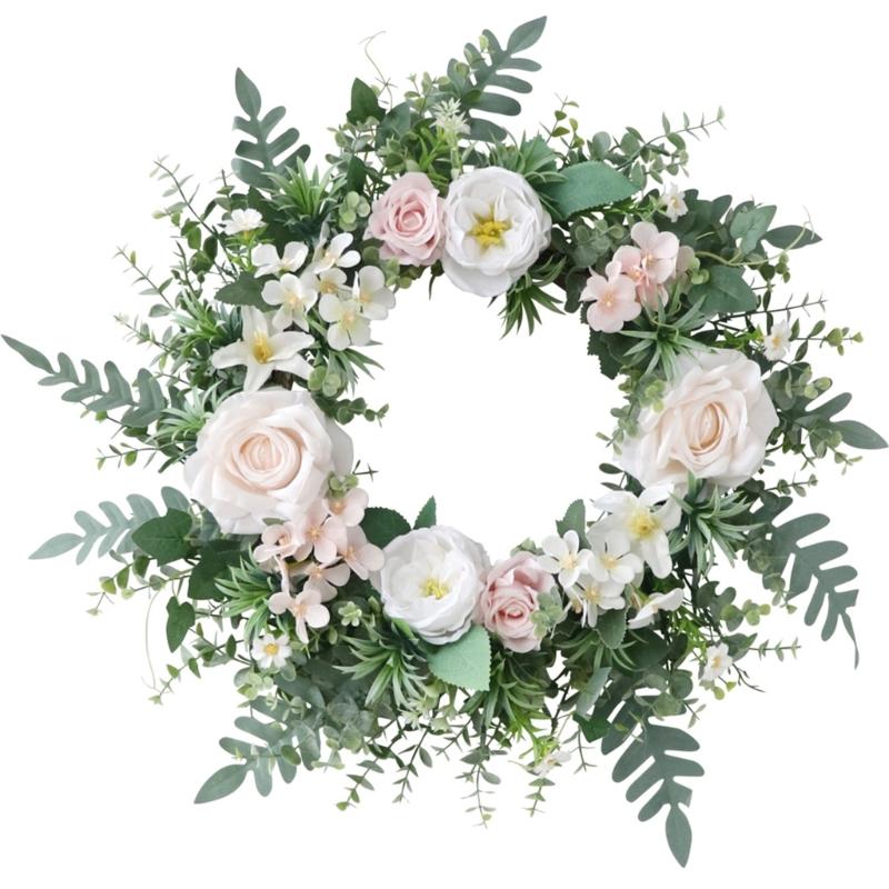 19.69 Flower Wreath,Artificial Rose Wreath Spring Wreath for Front Door Decor 1