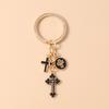 Fashion Gothic Black Cross Keychain Handmade Beaded Key Ring Pendant for Women Girls Handbag Decor DIY Key Chain Jewelry Gift