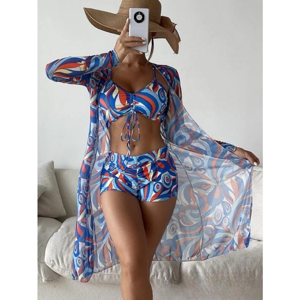 Europäische und amerikanische Mesh-Bluse Modische und sexy Hose Dreiteiliger Damen-Badeanzug