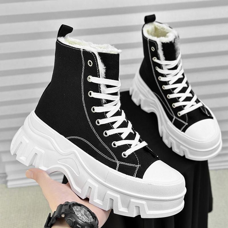 

2025 New Thick-soled Canvas Couple Shoes, High-top European Size Large Size Men s and Women s Shoes, Suede Snow Boots 37-44 37 чёрный
