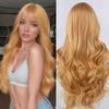European and American Fashionable Women's Long Curly Hair Wig, Gold Bangs, Large Waves, High-temperature Silk Synthetic Wig Headband