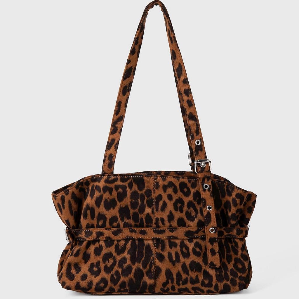 Suedes Bag With Leopards Print Design Spacious Retro Shoulder Bags Underarm Purse Handbag For Women Work Commute Green
