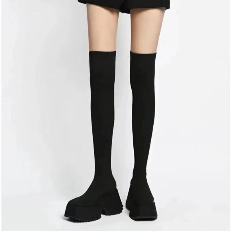 fashion Women's Shoes 2024 Fashion Slip-on Women's Boots Hot Sale Round Toe Modern Boots Women New Plus Size Platform Knee-High Boots