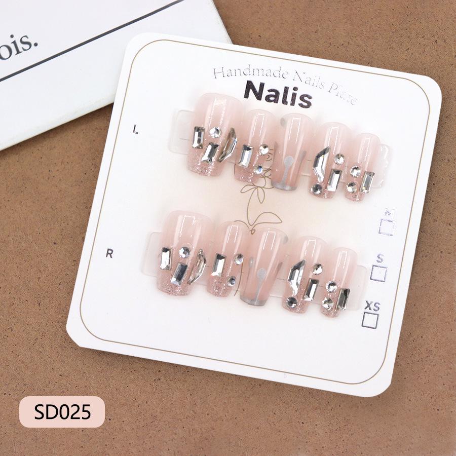 Trendy Translucent Pink Glitter Nail Tips - 10-Piece Set Small