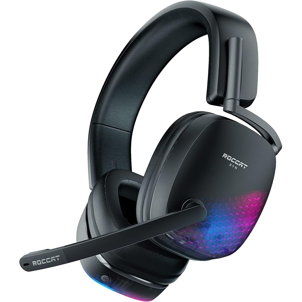 ROCCAT Syn Max Air Wireless Gaming Headset, 2.4GHz/Bluetooth, Smartphone Simultaneous Playback, Black, PC/PS5/PS4/Switch, Flip Mute, 3D Audio, Chargin
