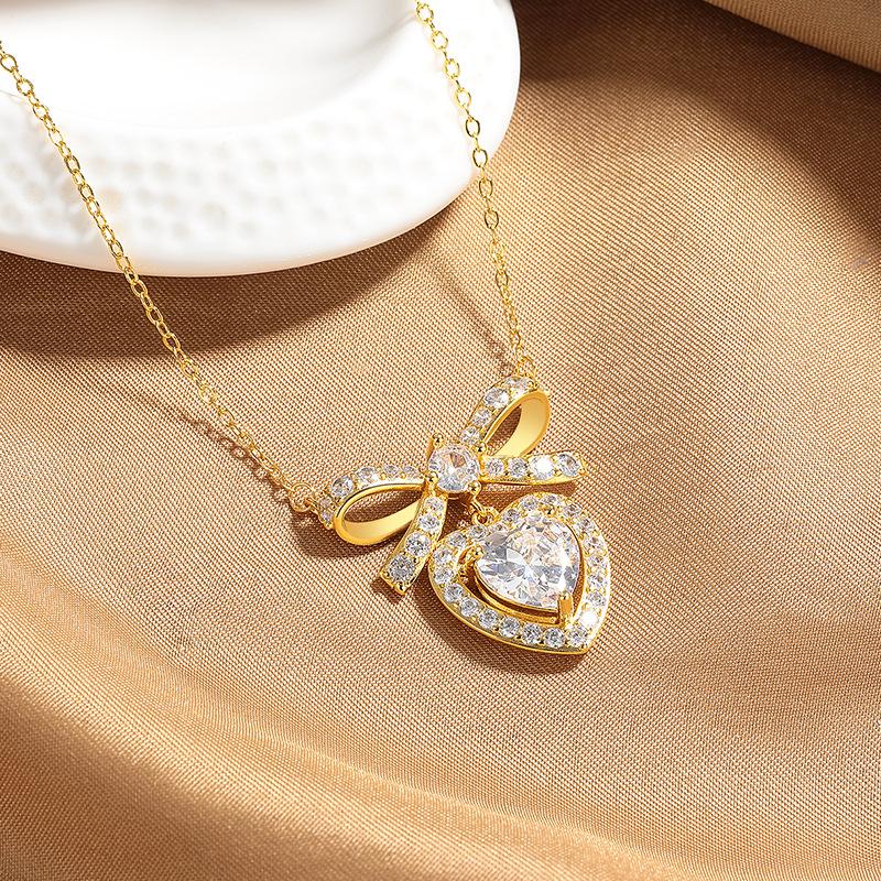 4 Carat Love Bow Necklace Women'S Large Gold-Plated Light Luxury High-End Collarbone Chain Pendant Fashion Jewelry