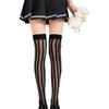Japanese JK Black Silk Jacquard Thigh-High Socks with Dark Vertical Stripes