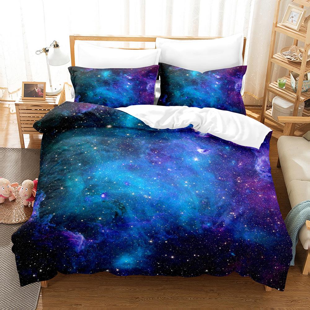 Home Textiles Star Space Pattern Three-Piece Digital Printing Sheet Bed Quilt Kit
