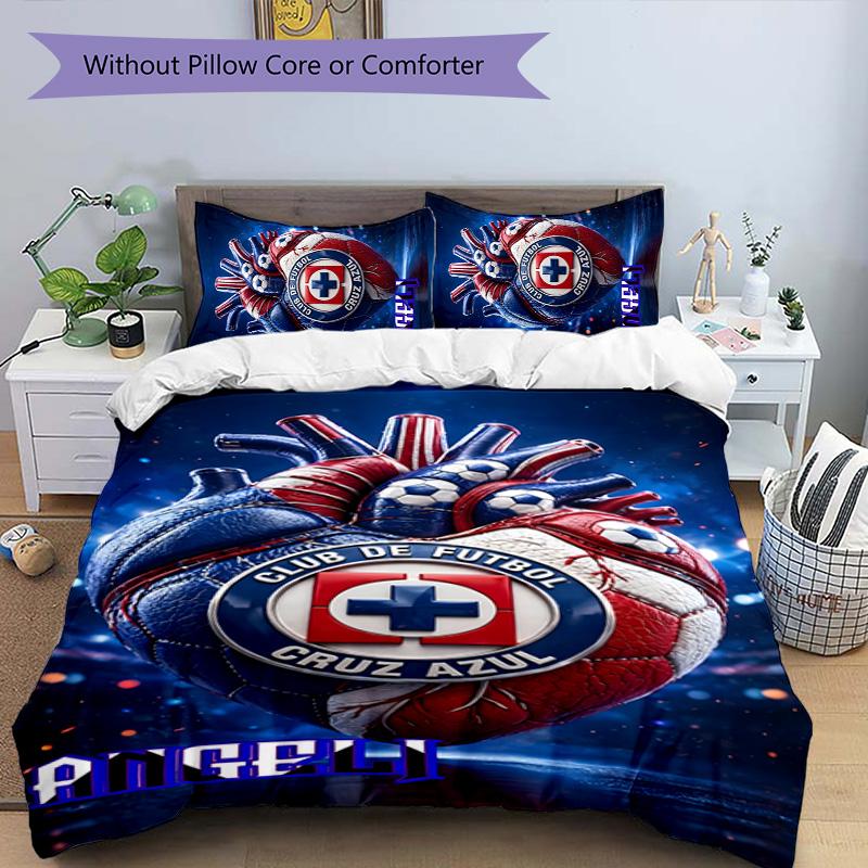 Cruz Azul Themed 3pcs Bedding Set Duvet Cover Closure Includes 1 Duvet Cover & 2 Pillowcases for All Seasons Bedroom Home Dorm Decor