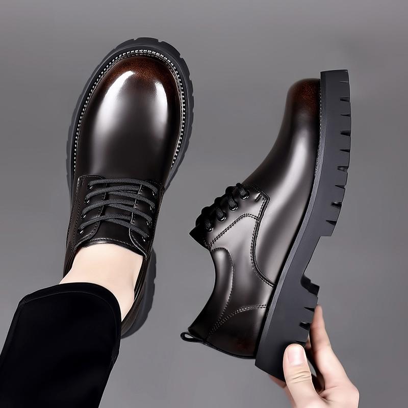 Fashion Classic Trends Spring Outdoor Men's Leather Shoes Platform Oxfords Male Derby Shoes Casual Mens Lace Up Thick Soled Work Shoes