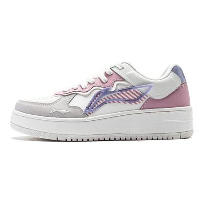 Li Ning Qi Feng Schokabsorptie Comfortabel Antislip Slijtvast Laag Uitgesneden Casual Schoenen Dames sneakers Wit Roze Grijs AGCT380-4