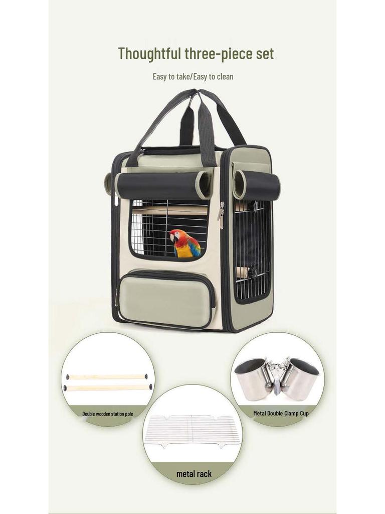 Portable Bird Backpack: Breathable, Water-Repellent, Scratch & Bite-Resistant with Metal Mesh for Parrots, Cockatiels, and Monks