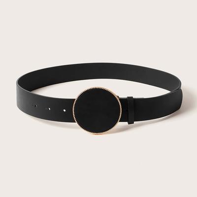 New Women's Big Round Buckle Leather Inlaid with European and American Classic Belt