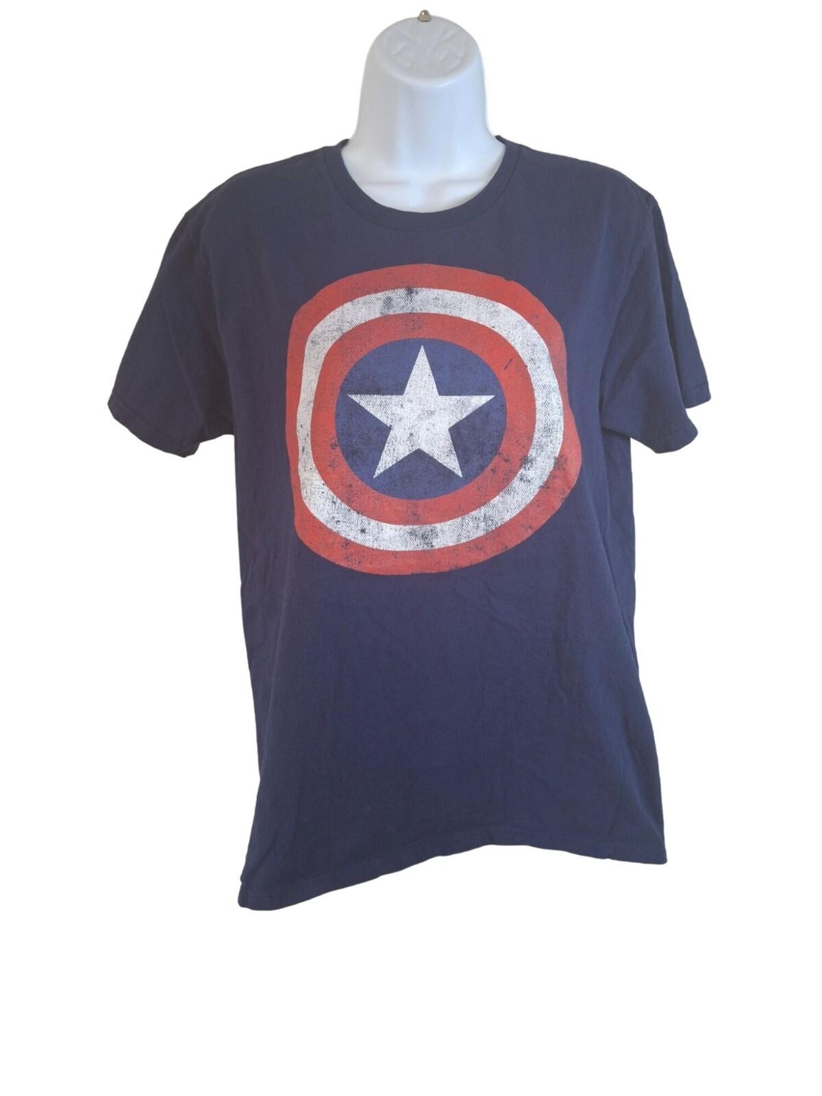 Marvel Mens Captain America Shield Graphic T-Shirt Navy Blue Medium Streetwear S
