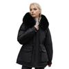 Winter Women Coat Cotton Jacket Furry Hood Thickened Plush Mid Length Long Sleeves Elastic Waist Zipper Closure Pockets