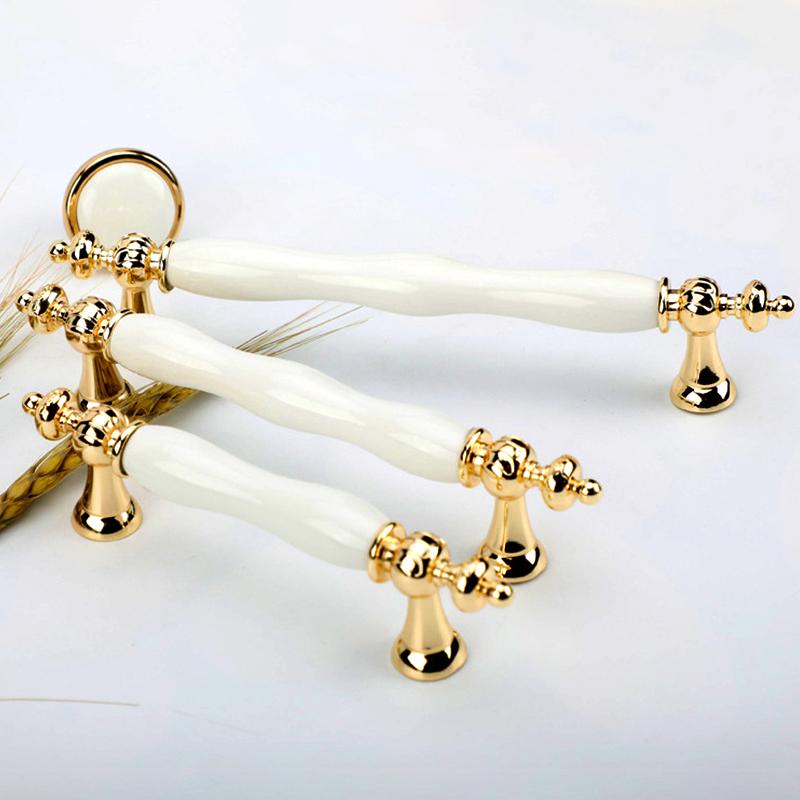 1 st Möbelhandtag Minimalistiska Lådhandtag Guld Elfenbensvit Keramik Garderobsdörrhandtag Zinklegering Skåpknopp