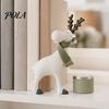 Modern Home Tabletop Accents Nordic Minimalist Resin Reindeer Figurine with Knitted Scarf, Cute Healing Deer Statue, Matte White Whimsical Animal
