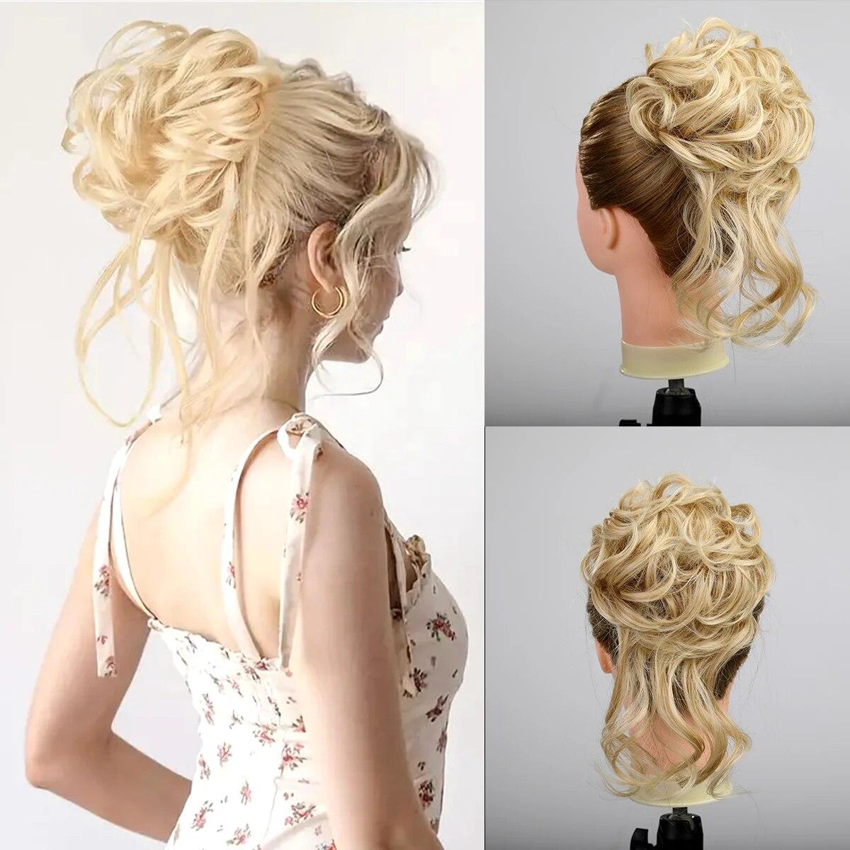 

ALAN EATON Зажим для когтей Грязный пучок волос для женщин Синтетический волнистый вьющийся хвостик Шиньон для повседневного ношения Многоцветный вариант 10 дюймов