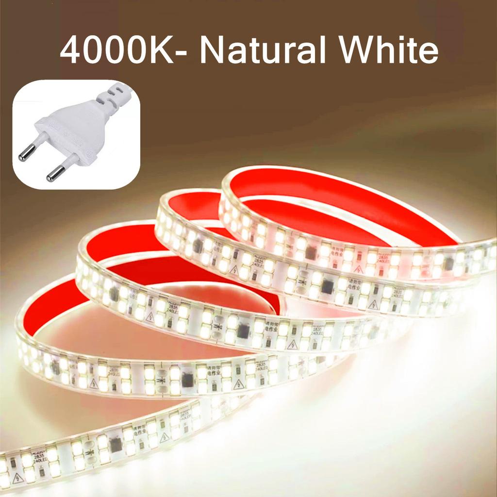 SMD 2835 LED Strip 12MM Width 240LEDs/M AC220V Flexible Cuttable Soft Lamp IP68 Waterproof Warm/Neutral/White Light With EU Plug